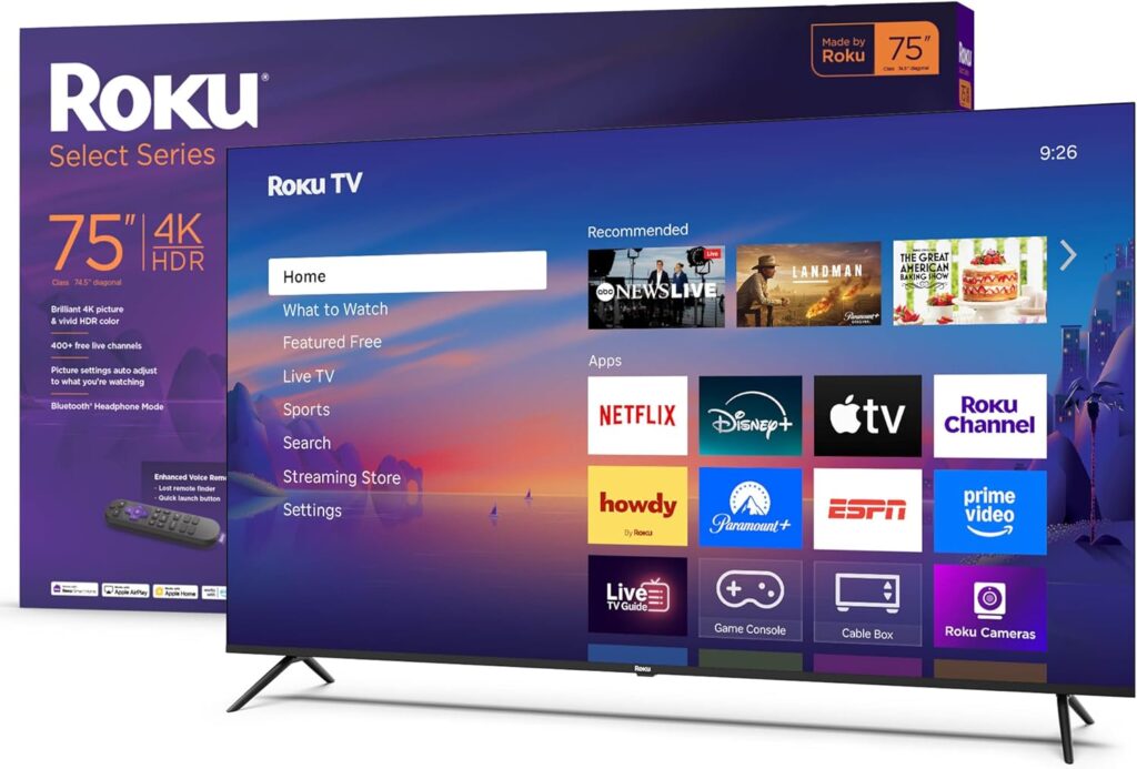 Roku Smart TV 2025 – 50-Inch Select Series, 4K HDR TV – RokuTV with Enhanced Voice Remote – Flat Screen LED Television with Wi-Fi for Streaming Live Local News, Sports, Family Entertainment