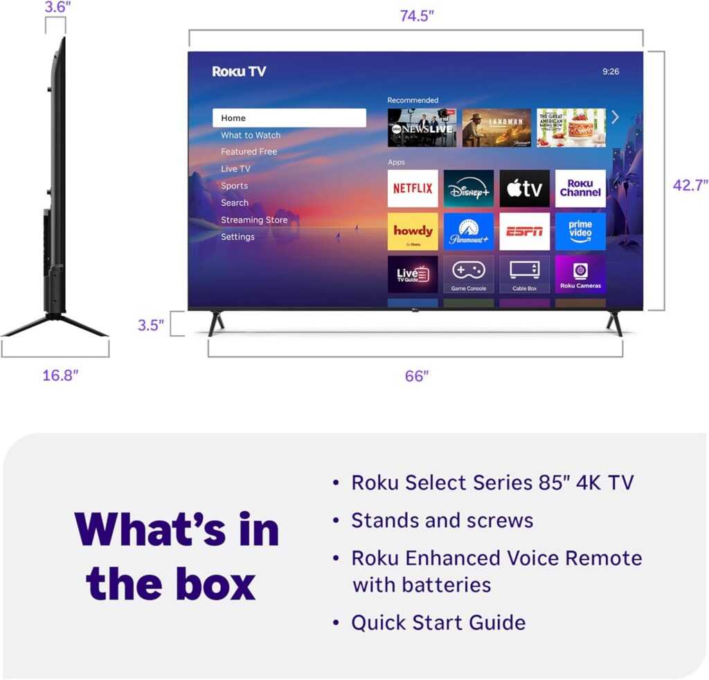 Roku Smart TV 2025 – 50-Inch Select Series, 4K HDR TV – RokuTV with Enhanced Voice Remote – Flat Screen LED Television with Wi-Fi for Streaming Live Local News, Sports, Family Entertainment