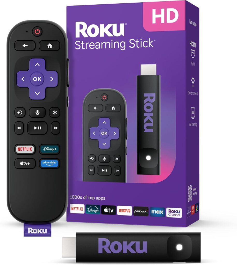 Roku Streaming Stick HD 2025 — HD Streaming Device for TV with Roku Voice Remote, Free Live TV