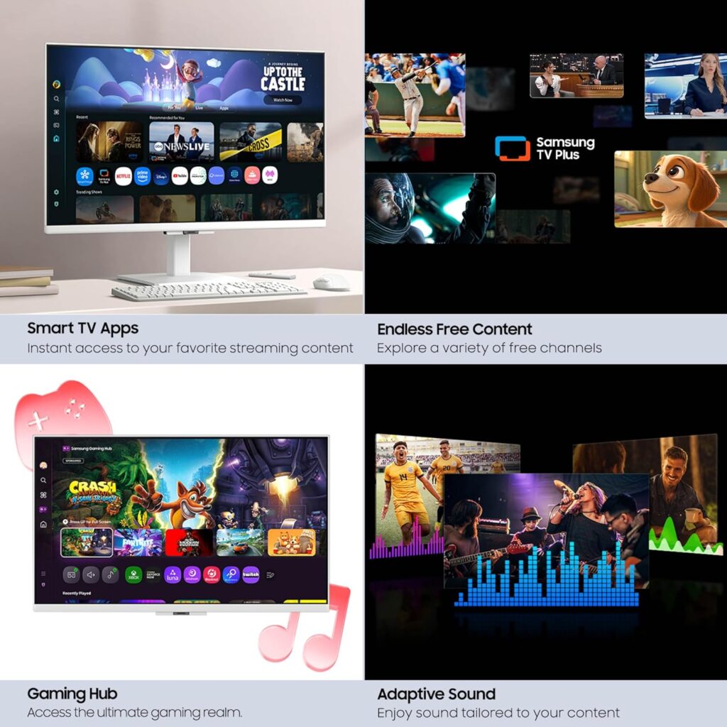 Samsung 32-Inch M5 (M50F) Series FHD Smart Monitor with Streaming TV, Speakers, HDR10, Gaming Hub, Multiple Ports, Workout Tracker, Vision Accessibility Tools, White, LS32FM503ENXZA