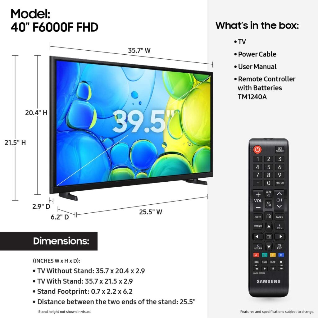 SAMSUNG 40-Inch Class Full HD F6000 Smart TV (2025 Model) HDR, Object Tracking Sound Lite, Knox Security, One UI Tizen, Smart TV
