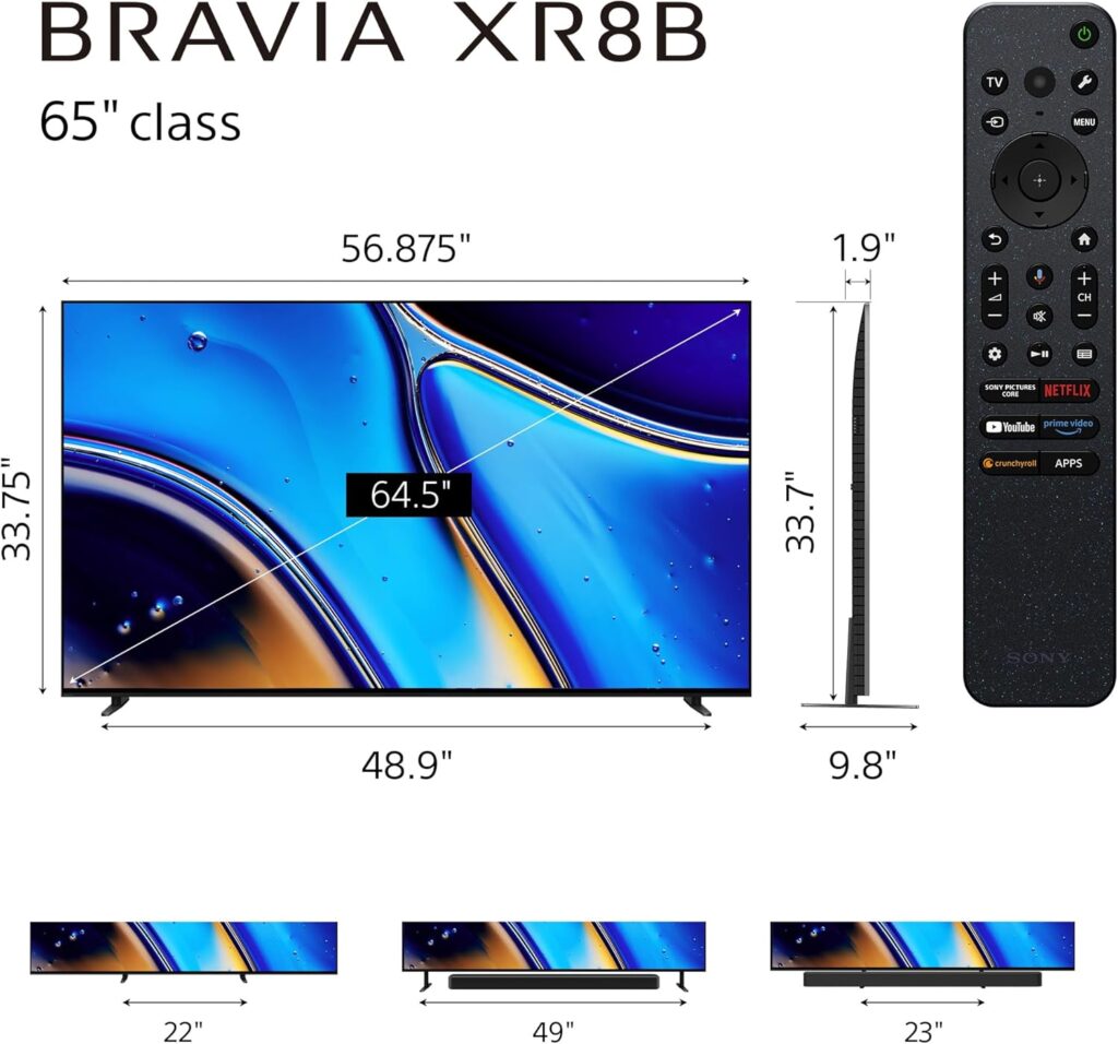 Sony 65 Inch OLED 4K Ultra HD TV BRAVIA XR8B Smart Google TV with Dolby Vision HDR and Exclusive Features for PlayStation® 5 (K-65XR8B), 2025 Model